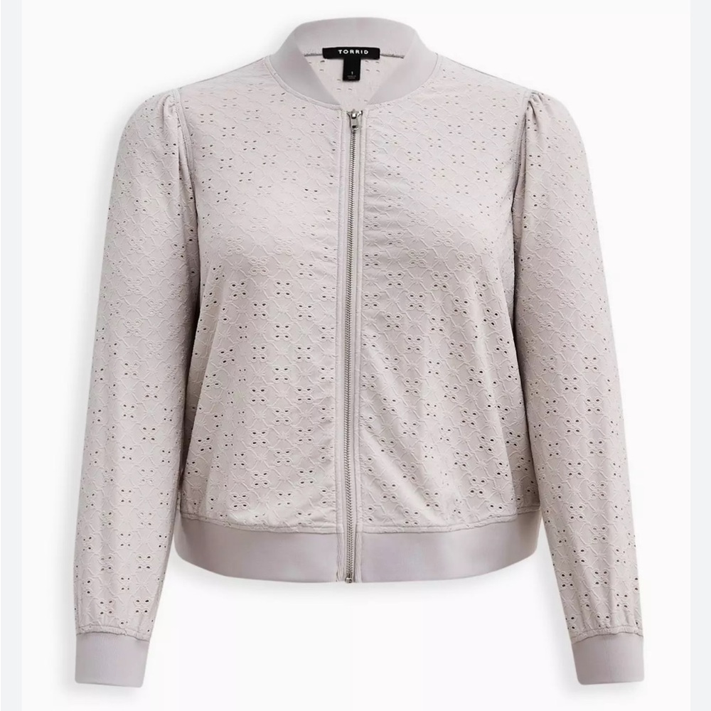 Torrid bomber jacket - grey eyelet, size 2x.